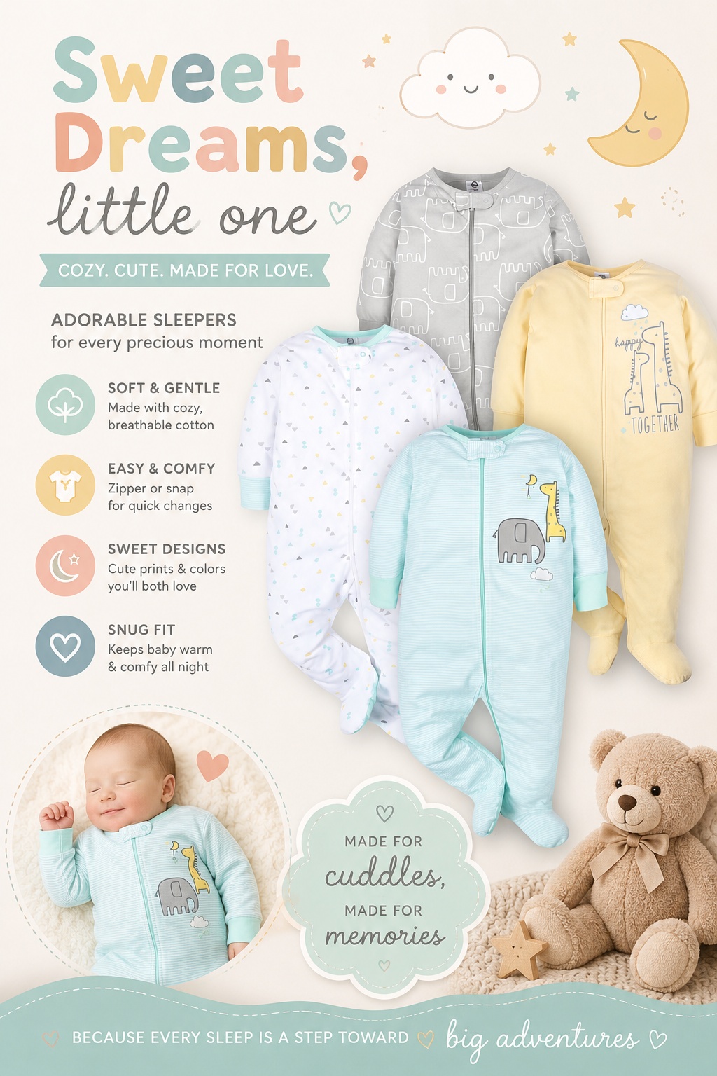 Gerber Baby-Girls 4 Pack Sleep 'N Play Footie