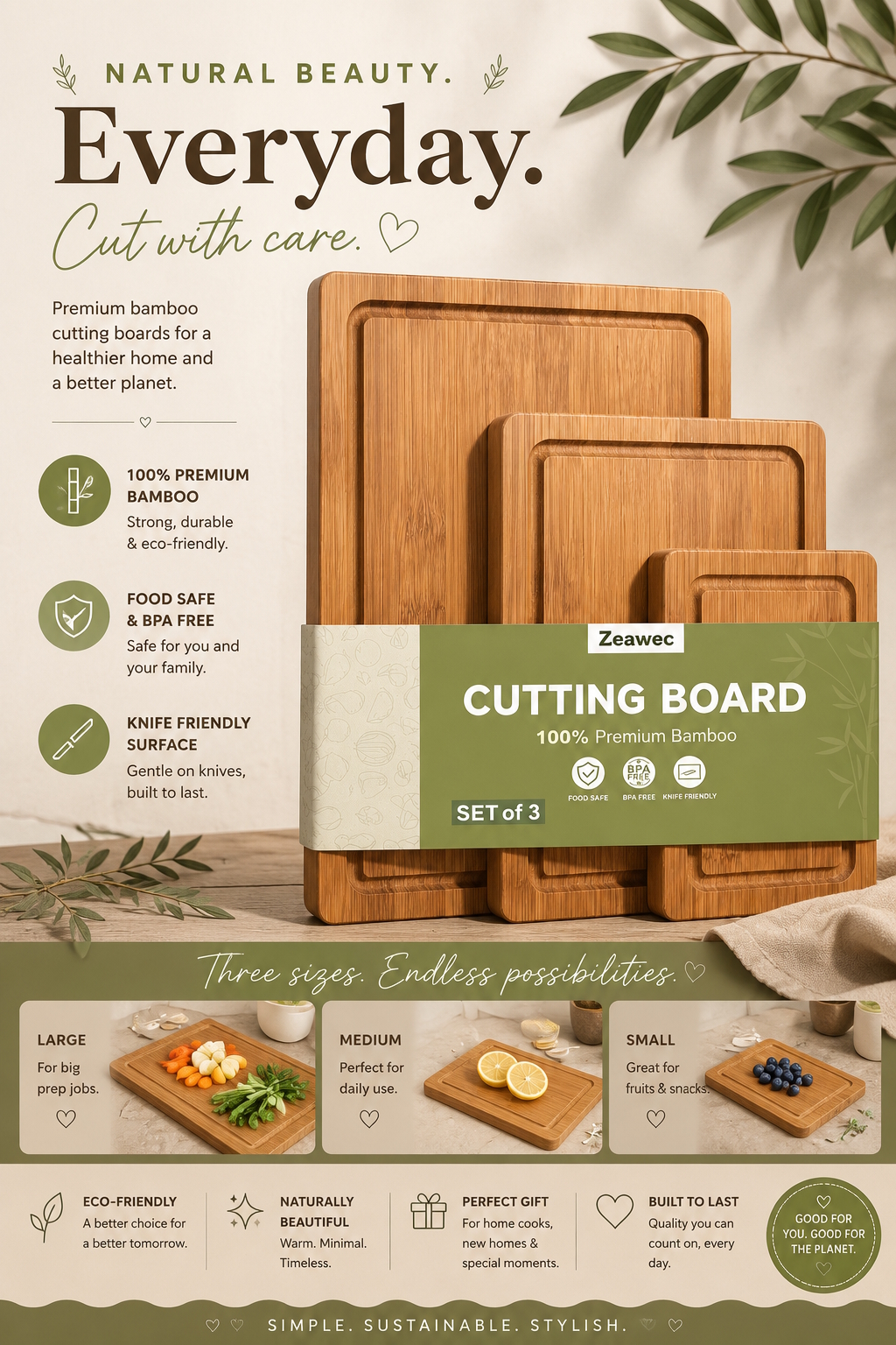 3-Piece Set Bamboo Cutting Board