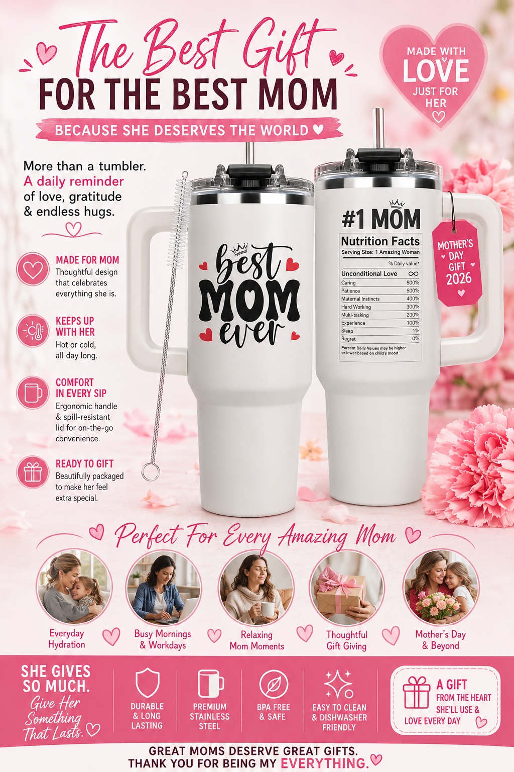 Mothers Tumbler With Handle 40oz
