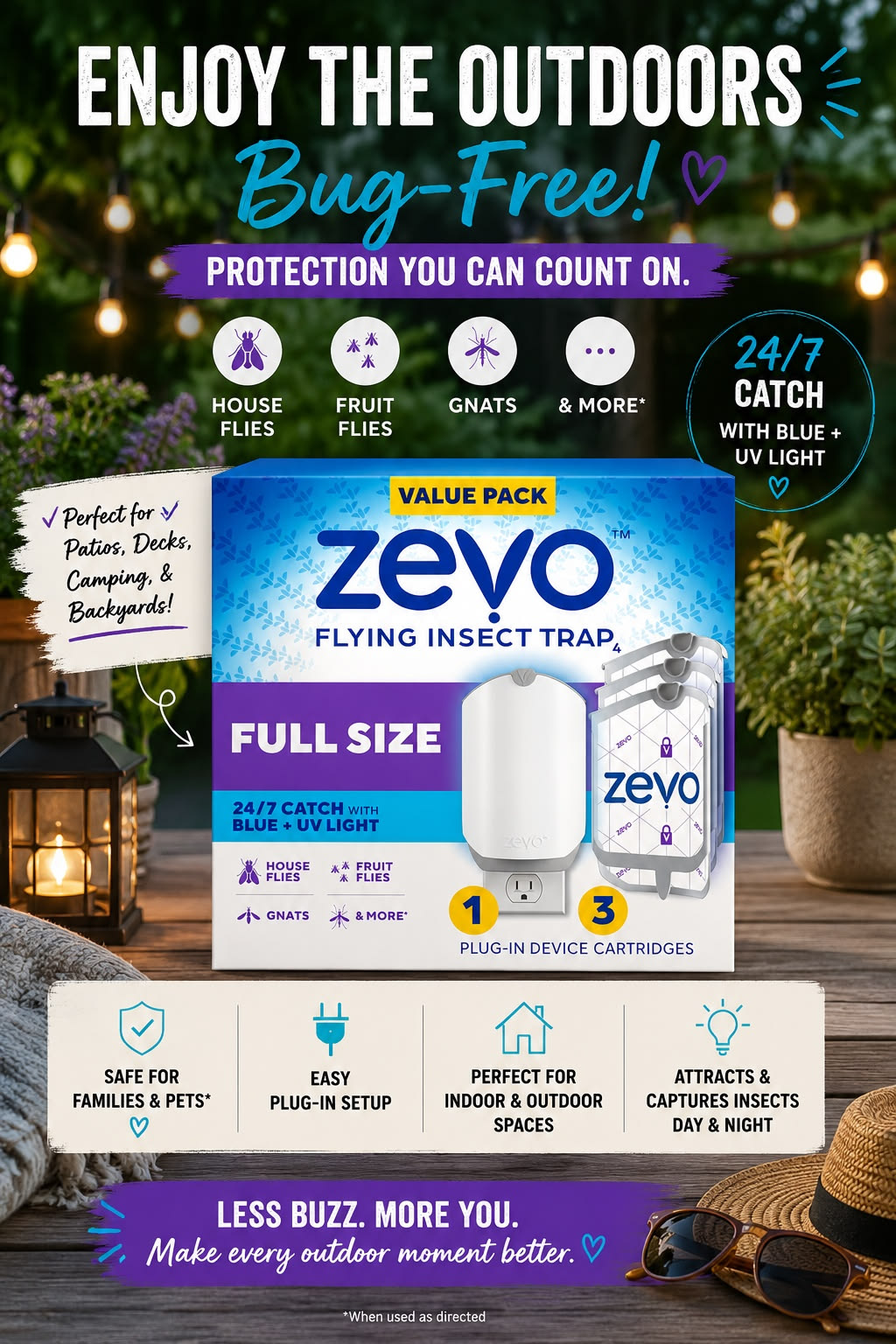 Zevo Flying Insect Trap & 3 Refill Cartridges