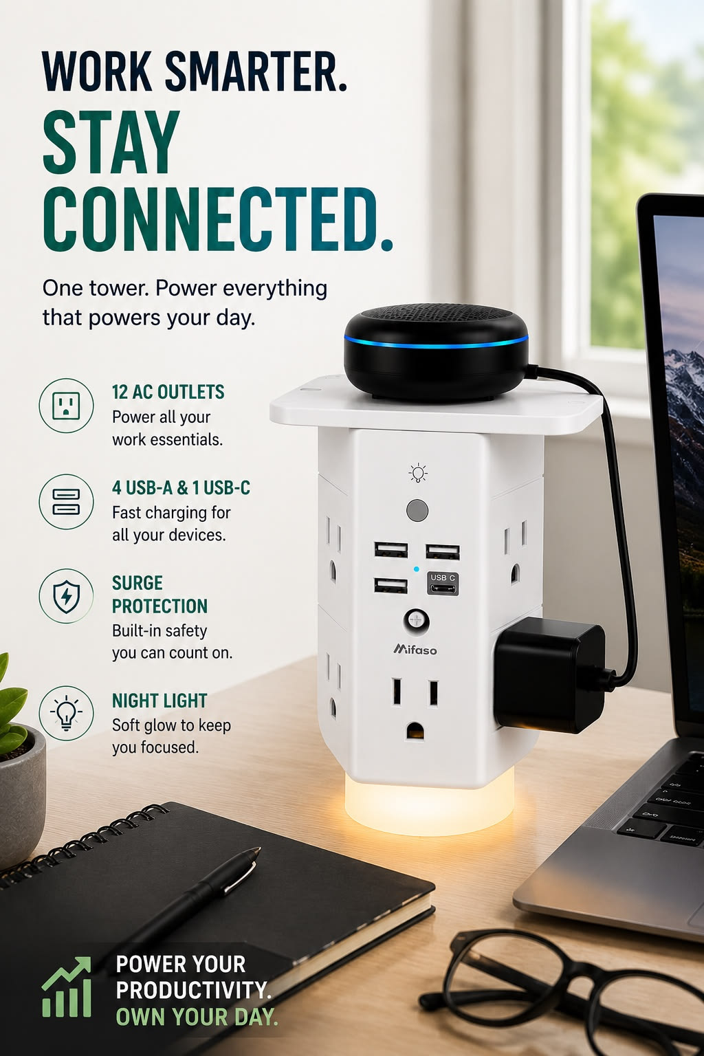 Wall Outlet Extender with Shelf and Night Light