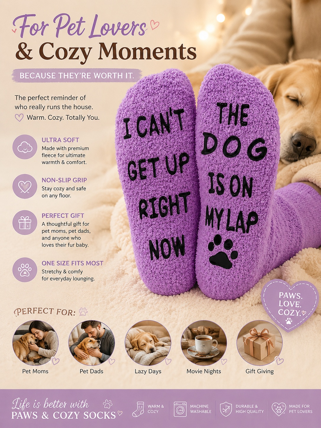 Dog Lovers Fuzzy Slipper Socks