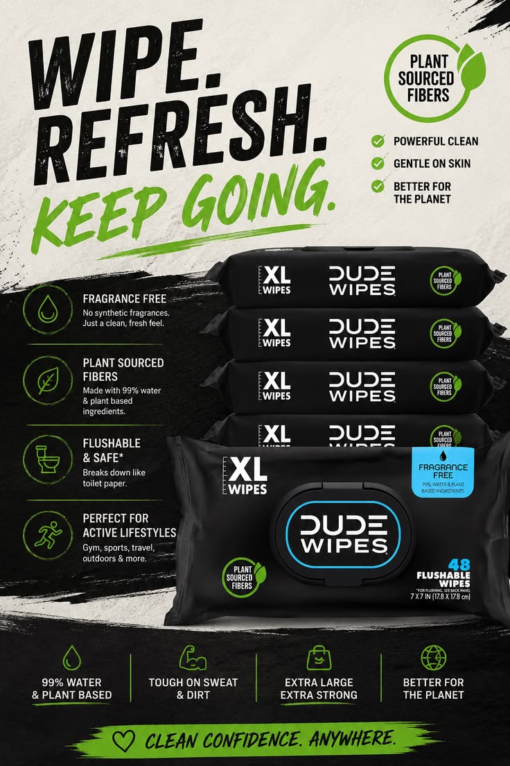 DUDE Wipes Unscented Flushable Wipes