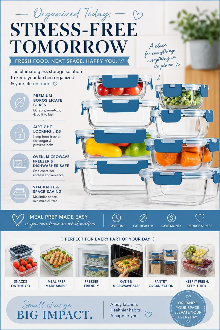 HOMBERKING 8 Pack Glass Food Storage Containers
