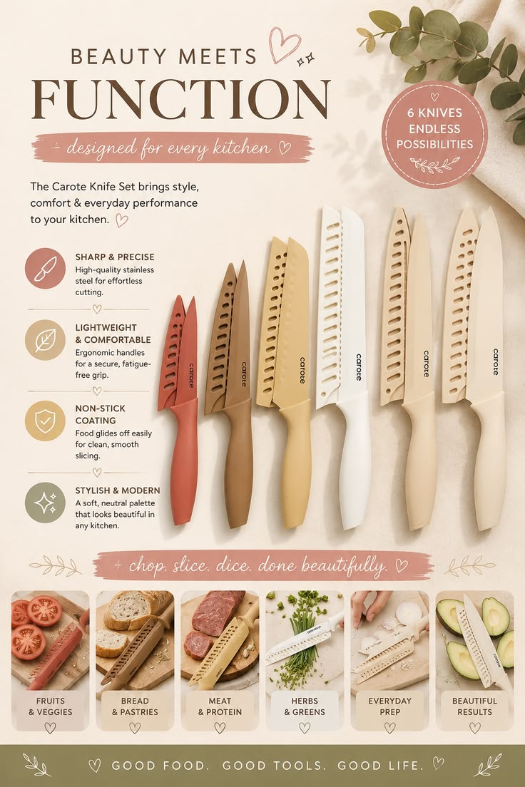 CAROTE 12 Piece Kitchen Knife Set