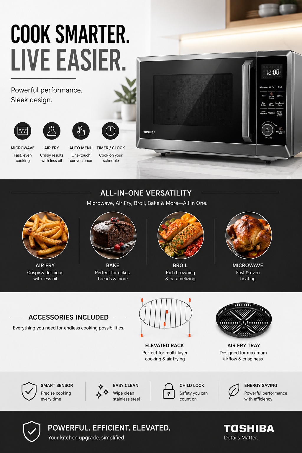 TOSHIBA Air Fryer Combo 8-in-1 Countertop Microwave Oven