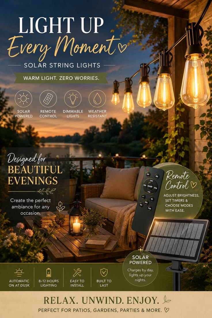 65ft Solar String Lights Outdoor