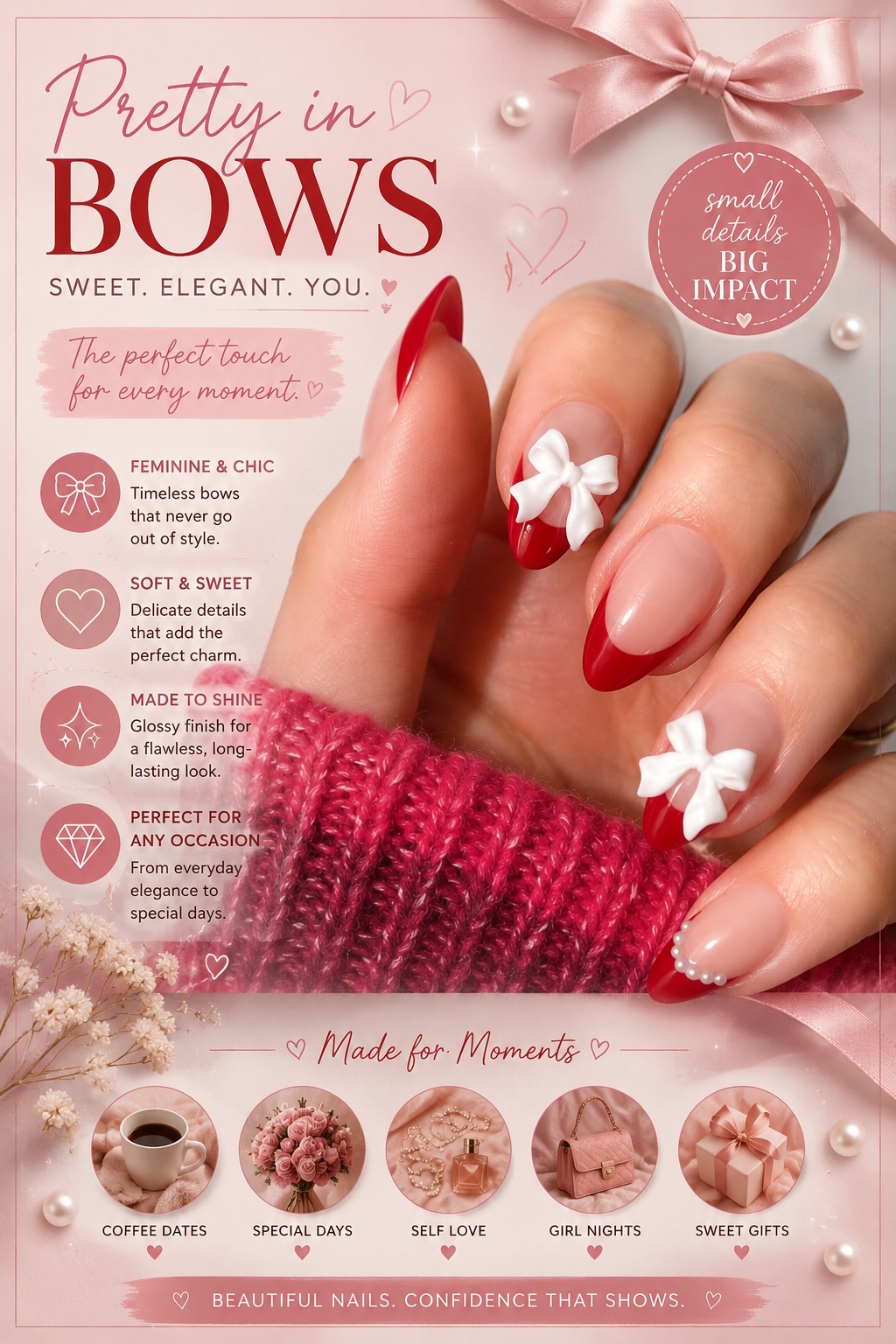 Glamnetic Press On Nails - Ruby Ribbons